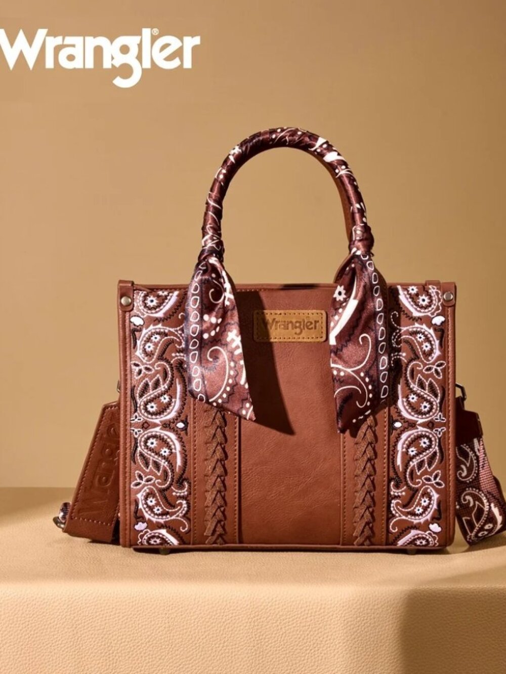 Wrangler Braided Paisley Bandana Tote Bag Brown